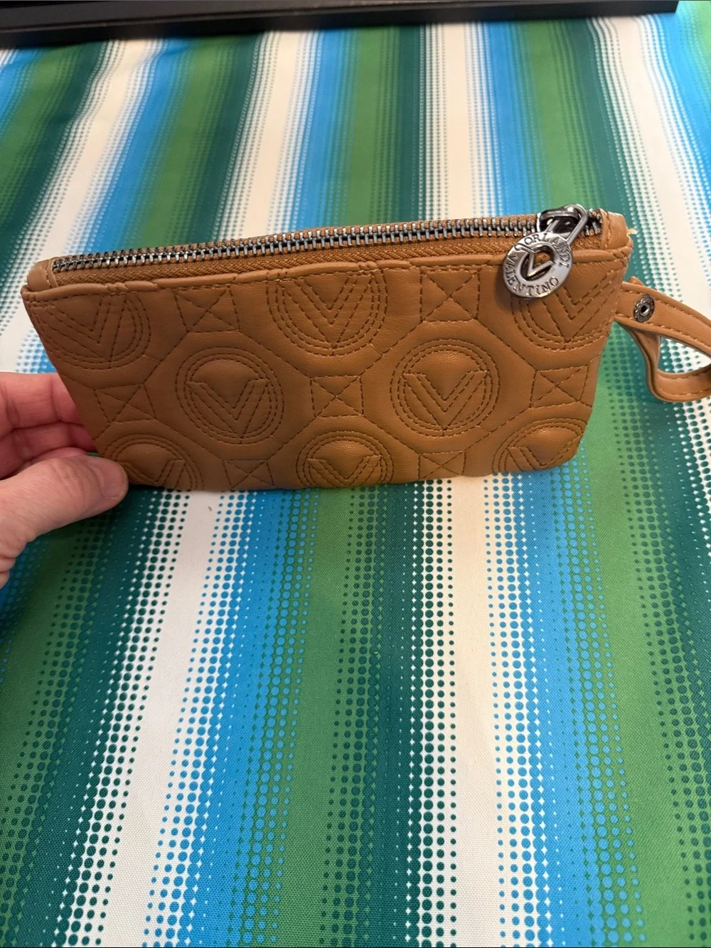 Valentino Orlandi tan leather wristlet pouch